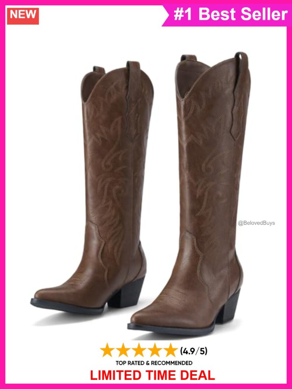 Women's Knee-High Western Cowboy Boots Synthetic Leather Pointed Toe
